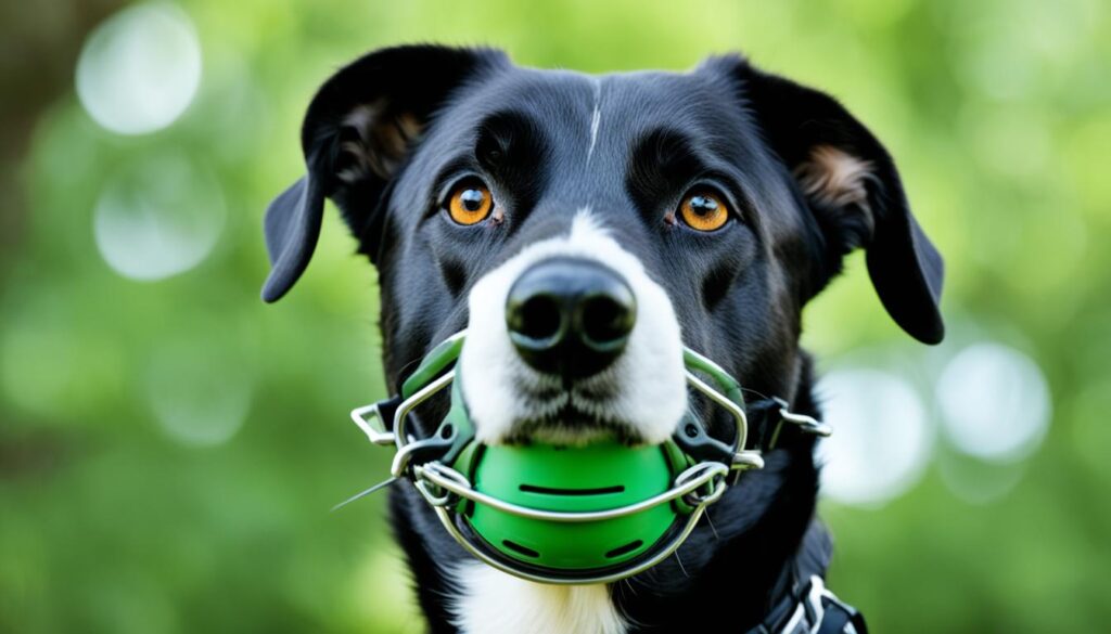 Dog wearing a muzzle Dog wearing a muzzle