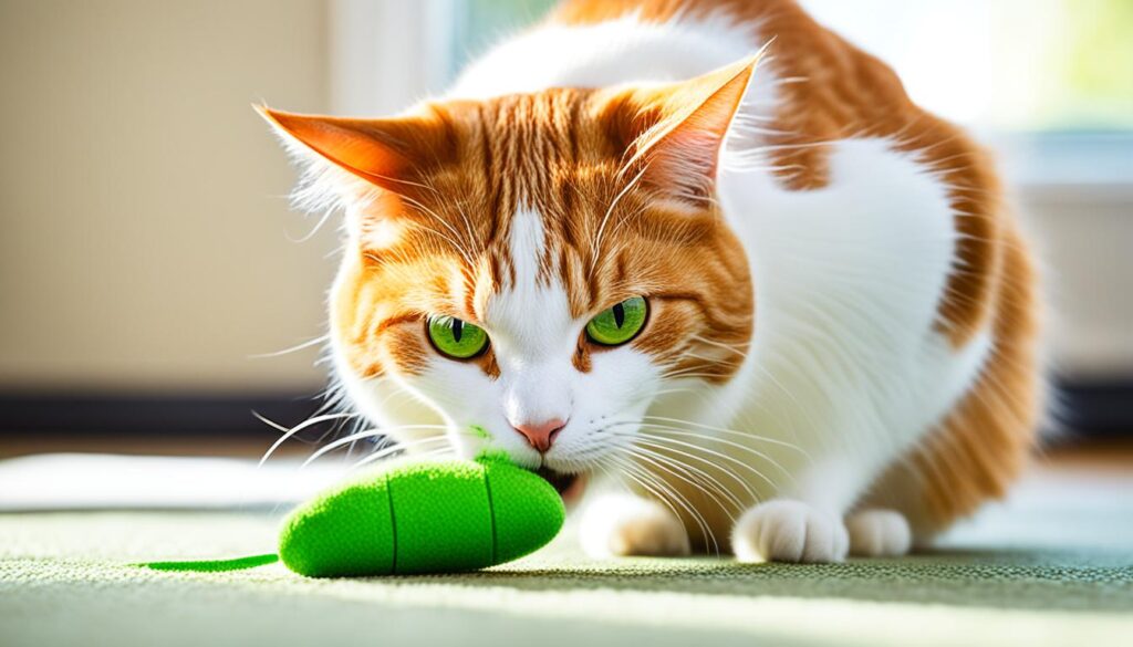 cat playing with catnip toy