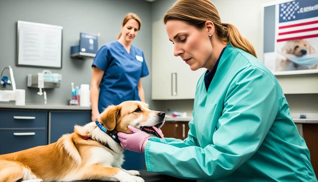 Veterinarian examining a dog for fireworks fear