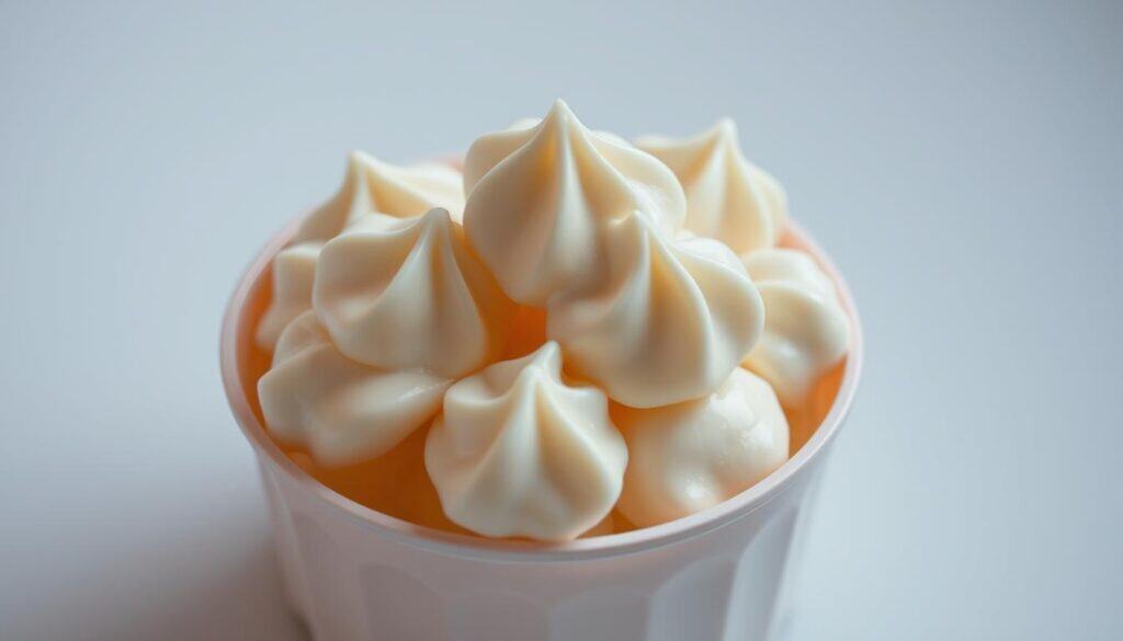 A close-up shot of creamy, smooth cat treats in a pastel-colored, open-top container. The treats are visually enticing, with a glossy, whipped texture that beckons to be touched and tasted. Soft, diffused lighting illuminates the treats from above, casting gentle shadows and highlighting their silky, mouthwatering appearance. The container is placed on a clean, minimalist surface, allowing the treats to be the focal point. The overall scene exudes a sense of indulgence and premium quality, perfectly showcasing the unique features of this delectable product. A close-up shot of creamy, smooth cat treats in a pastel-colored, open-top container. The treats are visually enticing, with a glossy, whipped texture that beckons to be touched and tasted. Soft, diffused lighting illuminates the treats from above, casting gentle shadows and highlighting their silky, mouthwatering appearance. The container is placed on a clean, minimalist surface, allowing the treats to be the focal point. The overall scene exudes a sense of indulgence and premium quality, perfectly showcasing the unique features of this delectable product.