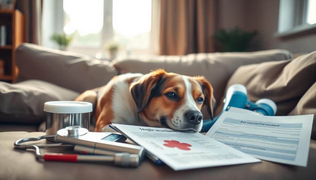 A thoughtful dog resting on a comfortable sofa, surrounded by medical supplies and pet insurance documents. The lighting is warm and inviting, casting a soft glow on the scene. In the background, a blurred window provides a glimpse of a peaceful outdoor setting. The overall atmosphere conveys a sense of security and care, reflecting the importance of comprehensive accident and illness coverage for beloved canine companions. A thoughtful dog resting on a comfortable sofa, surrounded by medical supplies and pet insurance documents. The lighting is warm and inviting, casting a soft glow on the scene. In the background, a blurred window provides a glimpse of a peaceful outdoor setting. The overall atmosphere conveys a sense of security and care, reflecting the importance of comprehensive accident and illness coverage for beloved canine companions.