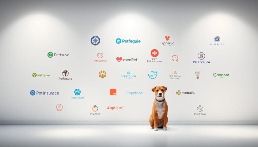 A vibrant network of pet insurance providers, their logos and icons displayed prominently against a sophisticated, minimalist backdrop. The layout is clean and organized, with each provider's details neatly arranged in a grid-like pattern. The overall aesthetic is modern and professional, conveying a sense of reliability and trustworthiness. Soft lighting illuminates the scene, creating a calming, reassuring atmosphere. The composition is balanced, drawing the viewer's attention to the key elements of the pet insurance network. The image is rendered in a high-quality, detailed style that showcases the various providers and their offerings.