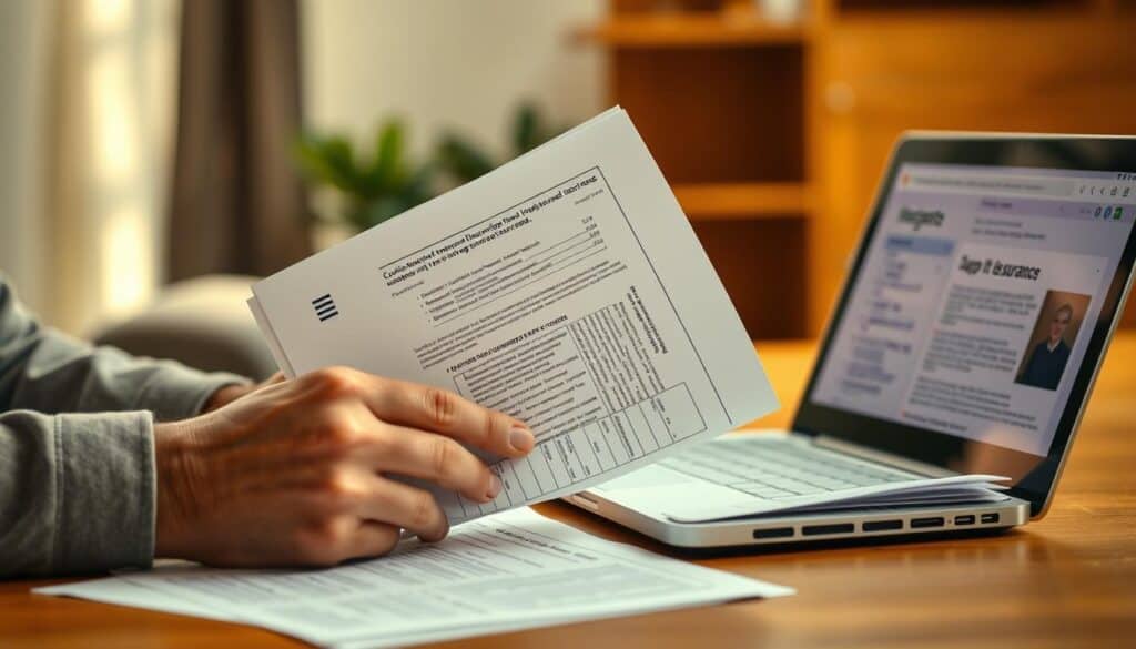 Navigating a maze of pet insurance policies, a thoughtful human examines documents and contracts, carefully considering the mandatory waiting periods and coverage gaps that stand in their way. A warm, natural lighting illuminates the scene, casting a contemplative atmosphere. The foreground features the person's hands delicately sorting through the paperwork, while the middle ground showcases the insurance documents and a laptop displaying relevant information. The background subtly blurs, allowing the viewer to focus on the decision-making process unfolding before them.