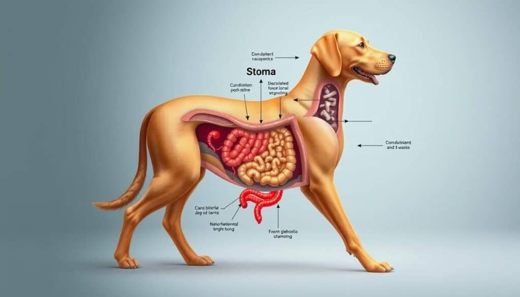 A detailed anatomical illustration showcasing the canine digestive system, highlighting its key components and their functions. The foreground features a cross-section of the stomach, intestines, and other organs, meticulously rendered in vibrant colors and realistic textures. The middle ground depicts the intricate network of digestive processes, with arrows and labels elucidating the flow of nutrients and waste. The background sets the scene with a serene, minimalist backdrop, allowing the anatomical details to take center stage. The lighting is soft and even, creating a sense of depth and dimensionality. The overall composition conveys a sense of educational clarity and scientific precision, perfectly suited to illustrate the comprehensive benefits of dog probiotics. A detailed anatomical illustration showcasing the canine digestive system, highlighting its key components and their functions. The foreground features a cross-section of the stomach, intestines, and other organs, meticulously rendered in vibrant colors and realistic textures. The middle ground depicts the intricate network of digestive processes, with arrows and labels elucidating the flow of nutrients and waste. The background sets the scene with a serene, minimalist backdrop, allowing the anatomical details to take center stage. The lighting is soft and even, creating a sense of depth and dimensionality. The overall composition conveys a sense of educational clarity and scientific precision, perfectly suited to illustrate the comprehensive benefits of dog probiotics.